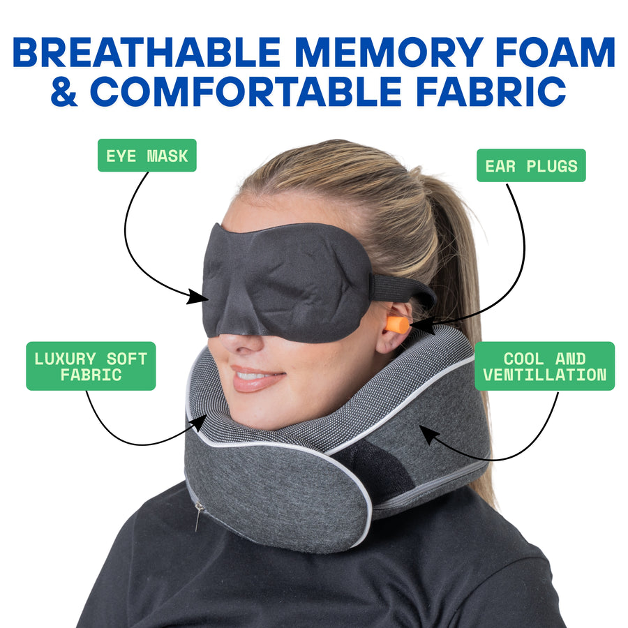 Relaxd Memory Foam Travel Pillow (Dark Grey)