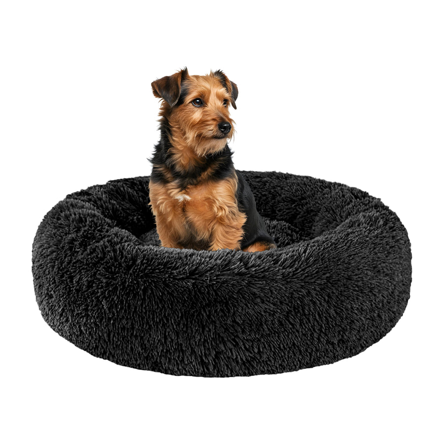 Relaxd Donut Shaped Calming Dog Bed (Black, 70cm)
