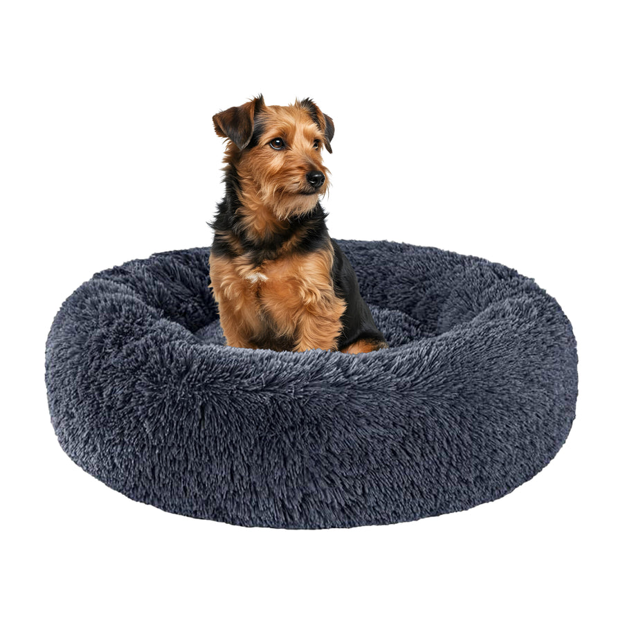 Relaxd Donut Shaped Calming Dog Bed (Dark Grey, 70cm)