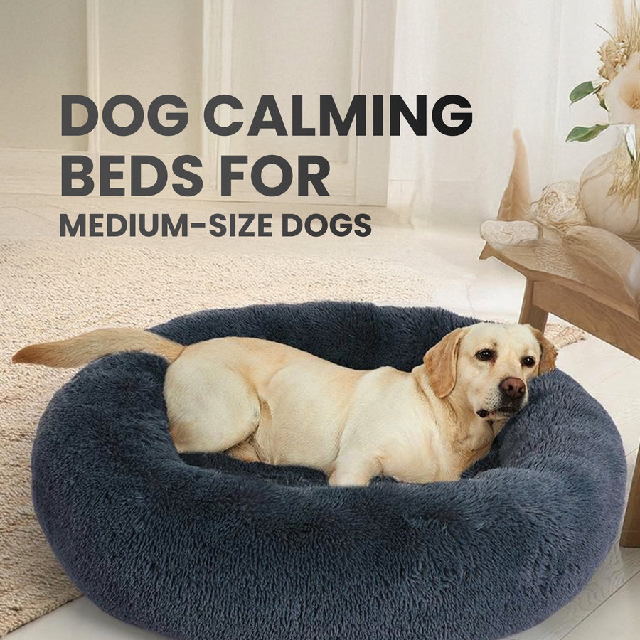 Relaxd Donut Shaped Calming Dog Bed (Dark Grey, 70cm)