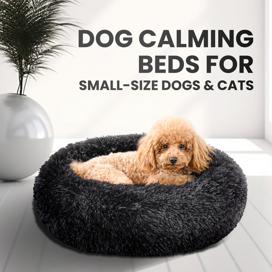 Relaxd Donut Shaped Calming Dog Bed (Black, 60cm)