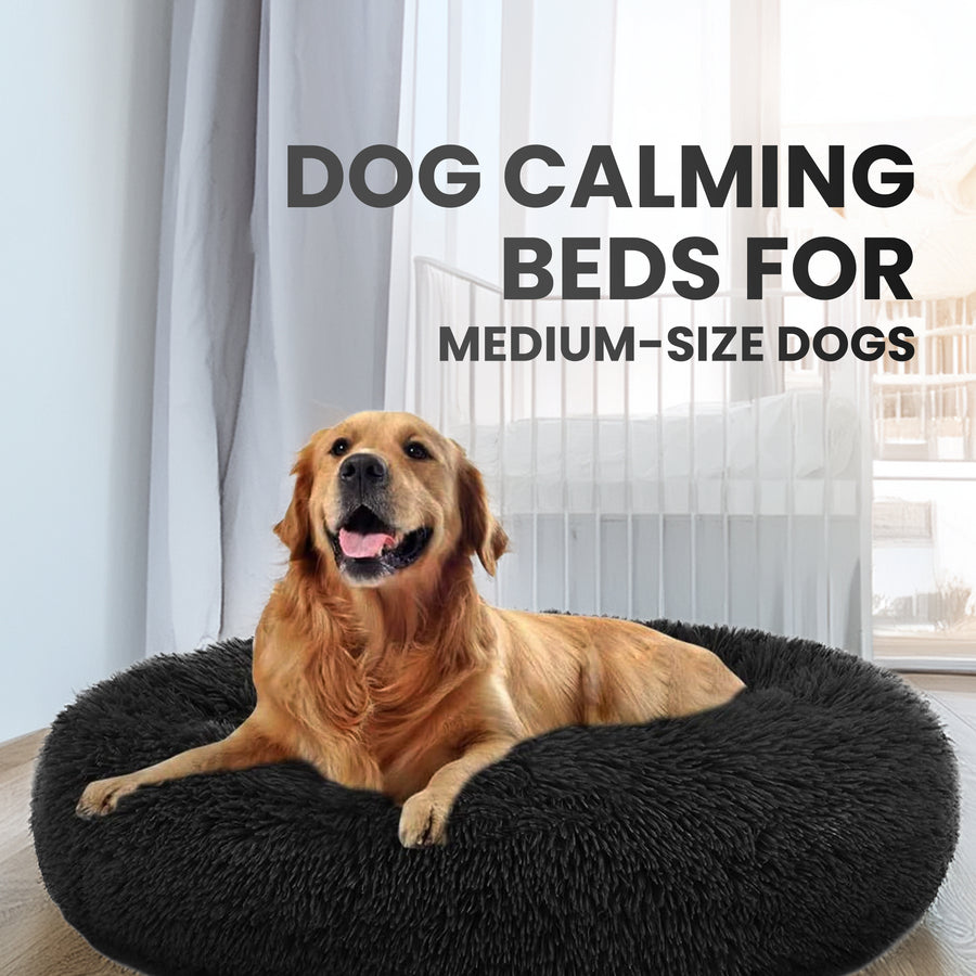 Relaxd Donut Shaped Calming Dog Bed (Black, 70cm)