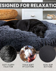 Relaxd Donut Shaped Calming Dog Bed (Dark Grey, 70cm)