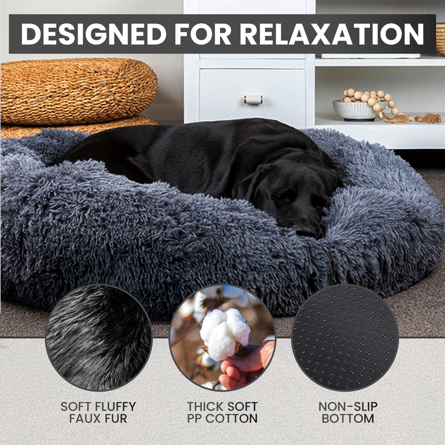 Relaxd Donut Shaped Calming Dog Bed (Dark Grey, 70cm)