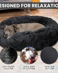 Relaxd Donut Shaped Calming Dog Bed (Black, 70cm)