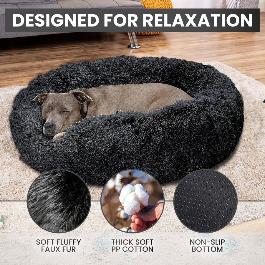 Relaxd Donut Shaped Calming Dog Bed (Black, 70cm)