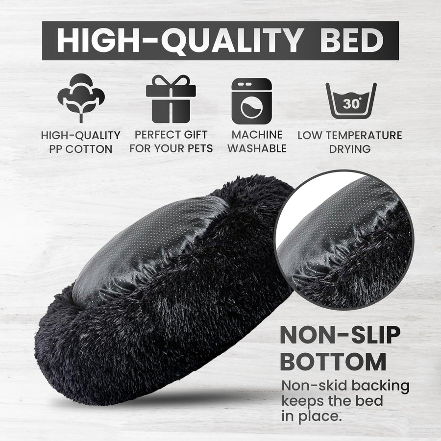 Relaxd Donut Shaped Calming Dog Bed (Black, 60cm)