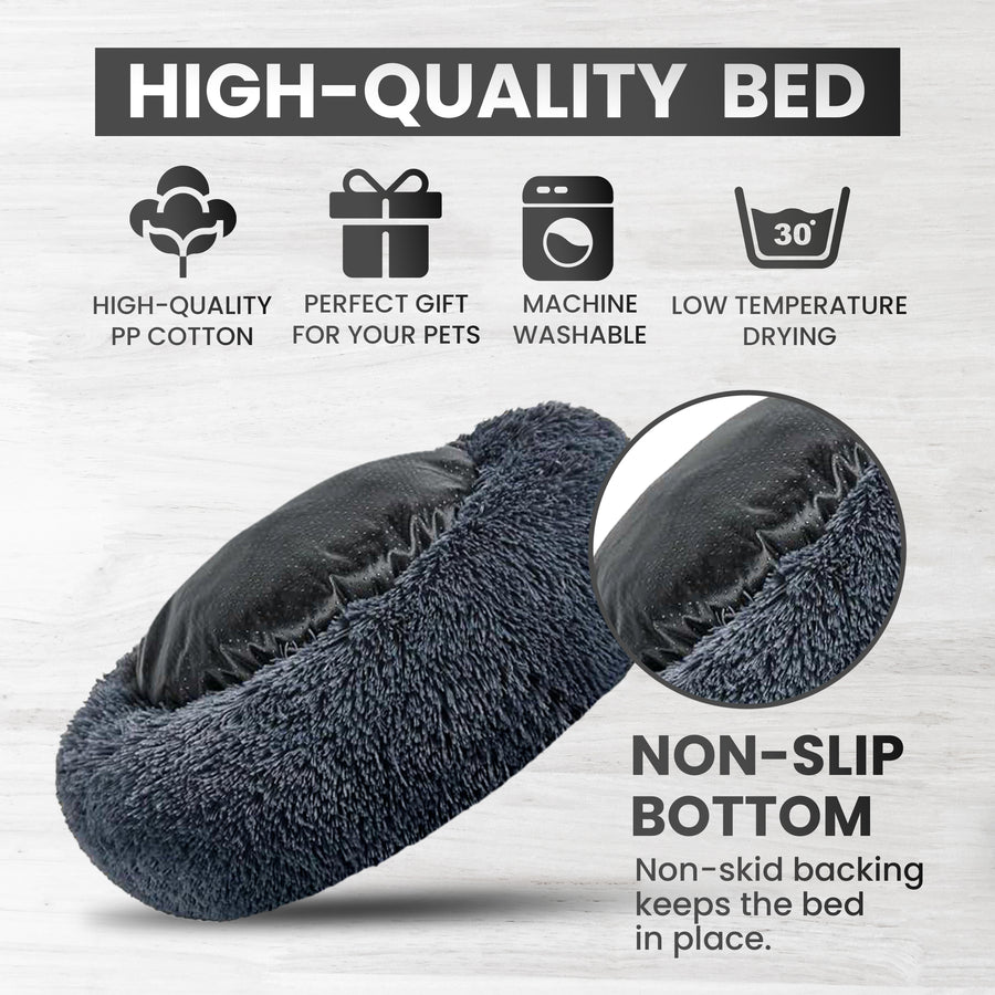 Relaxd Donut Shaped Calming Dog Bed (Dark Grey, 70cm)