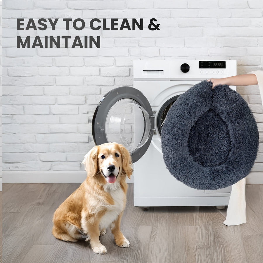 Relaxd Donut Shaped Calming Dog Bed (Dark Grey, 70cm)
