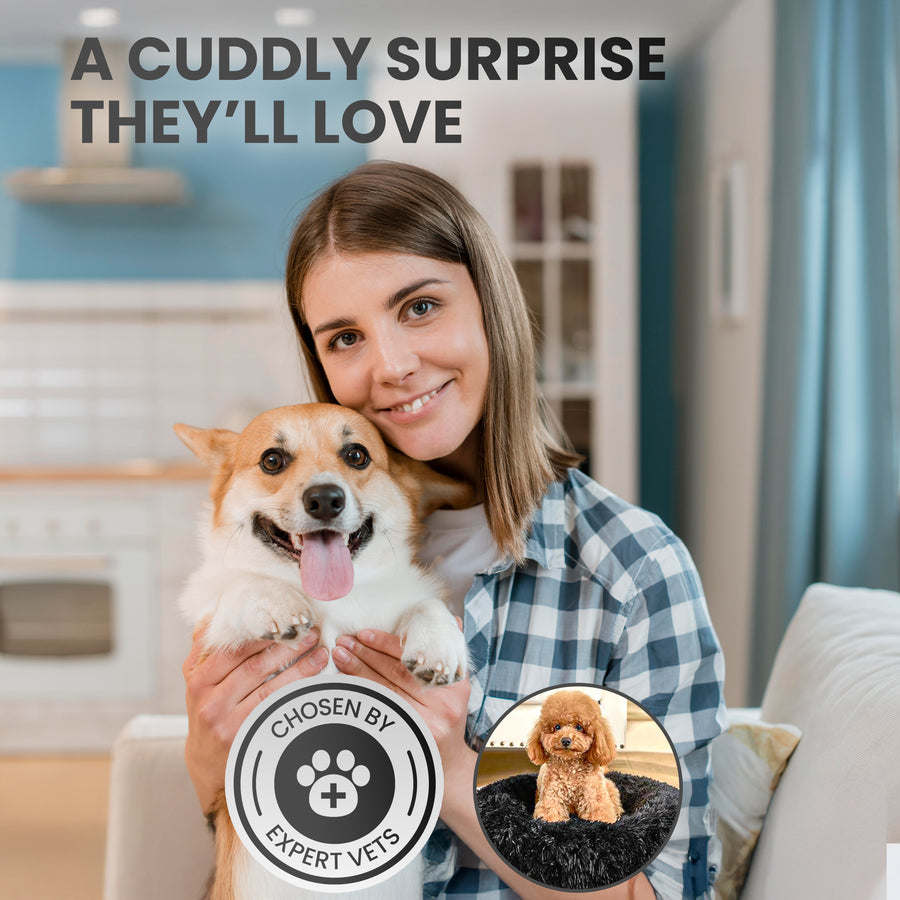 Relaxd Donut Shaped Calming Dog Bed (Black, 60cm)