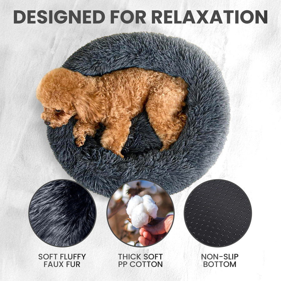 Relaxd Donut Shaped Calming Dog Bed (Dark Grey, 60cm)