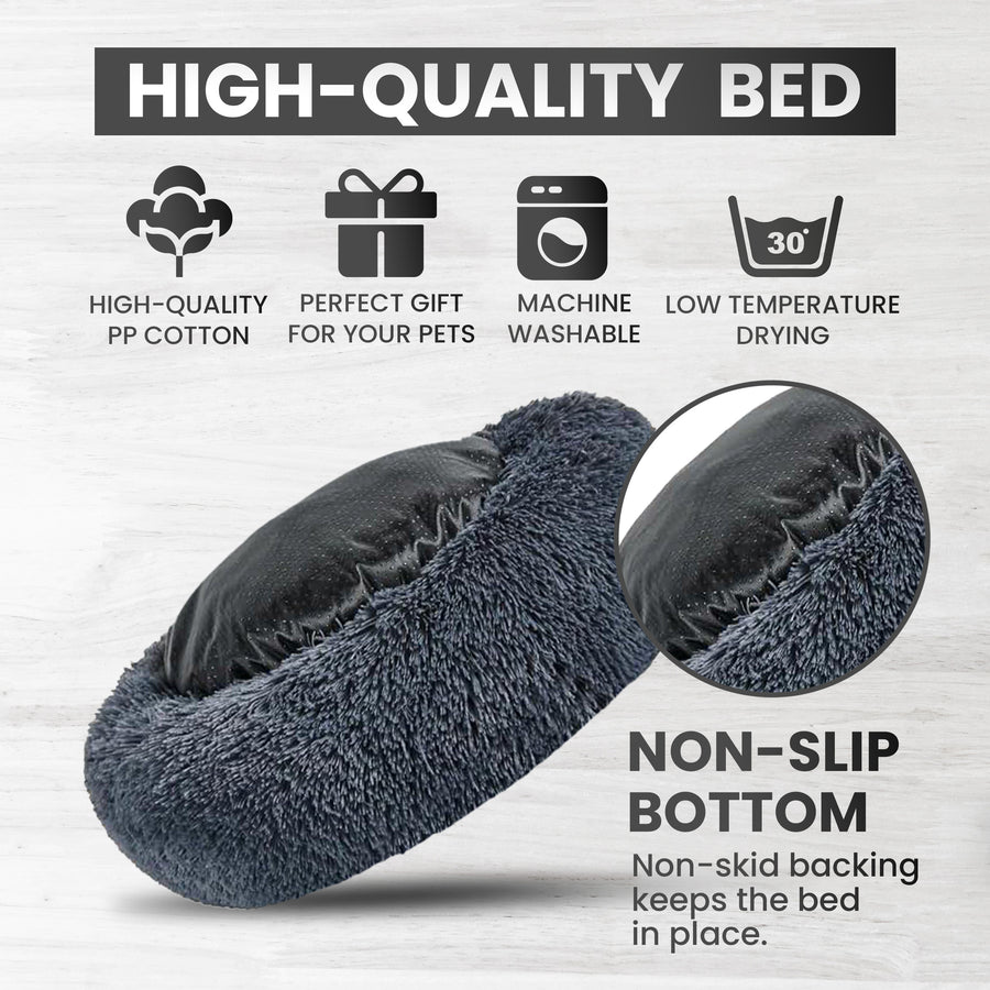 Relaxd Donut Shaped Calming Dog Bed (Dark Grey, 60cm)