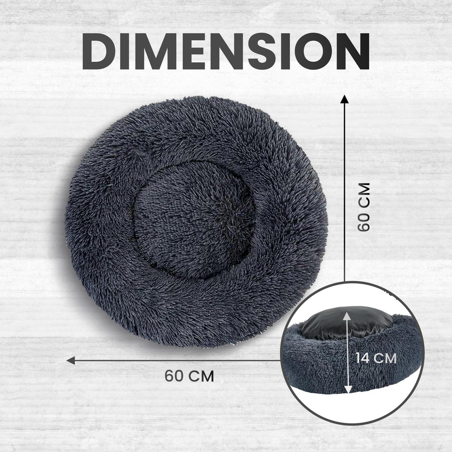 Relaxd Donut Shaped Calming Dog Bed (Dark Grey, 60cm)