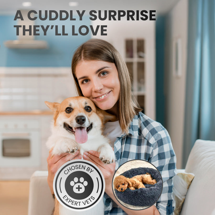 Relaxd Donut Shaped Calming Dog Bed (Dark Grey, 60cm)