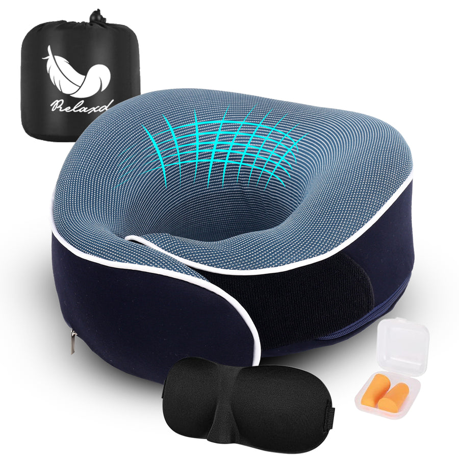 Relaxd Memory Foam Travel Pillow (Navy Blue)