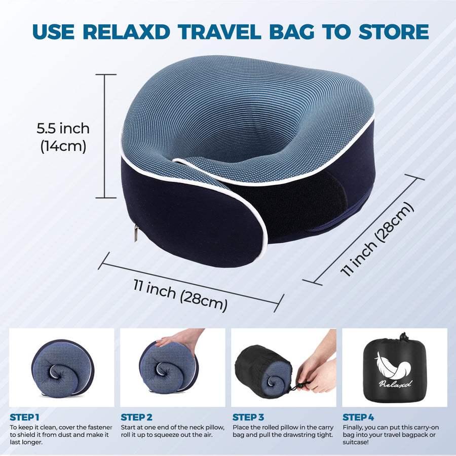 Relaxd Memory Foam Travel Pillow (Navy Blue)