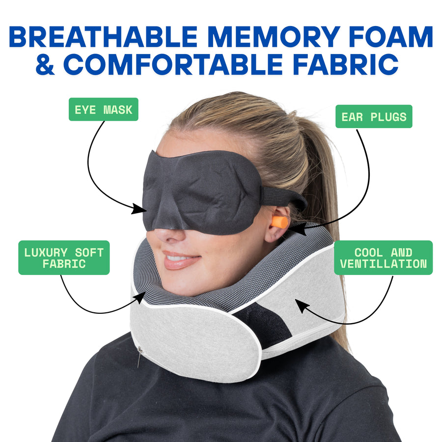 Relaxd Memory Foam Travel Pillow (Light Grey)
