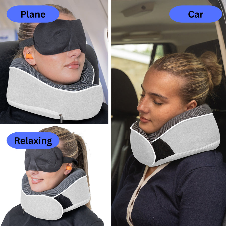 Relaxd Memory Foam Travel Pillow (Light Grey)