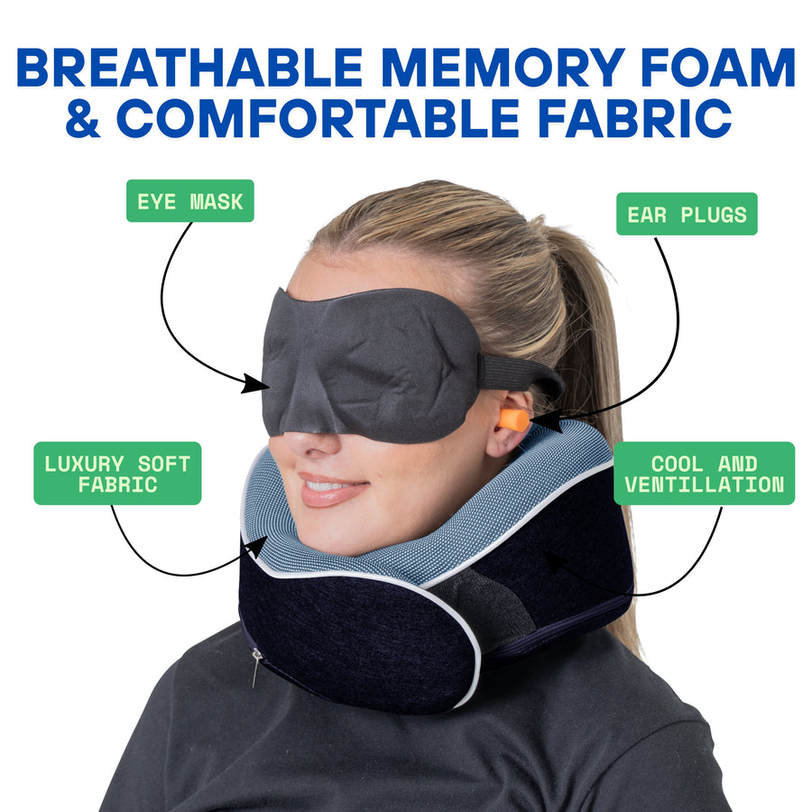Relaxd Memory Foam Travel Pillow (Navy Blue)