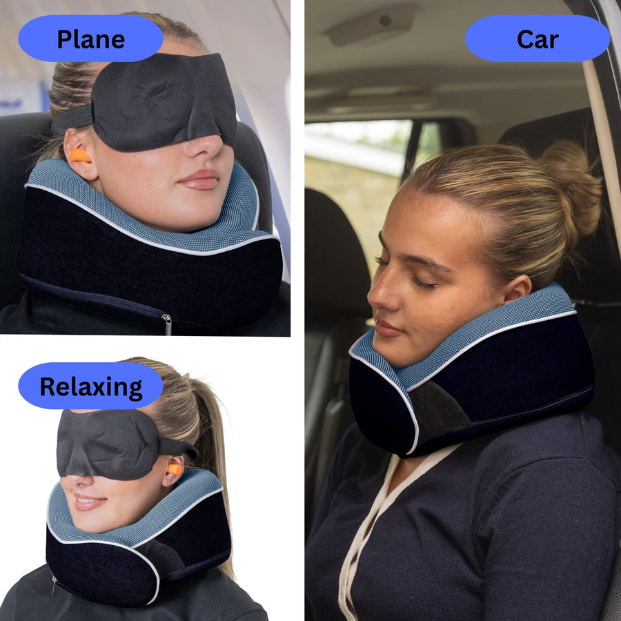 Relaxd Memory Foam Travel Pillow (Navy Blue)