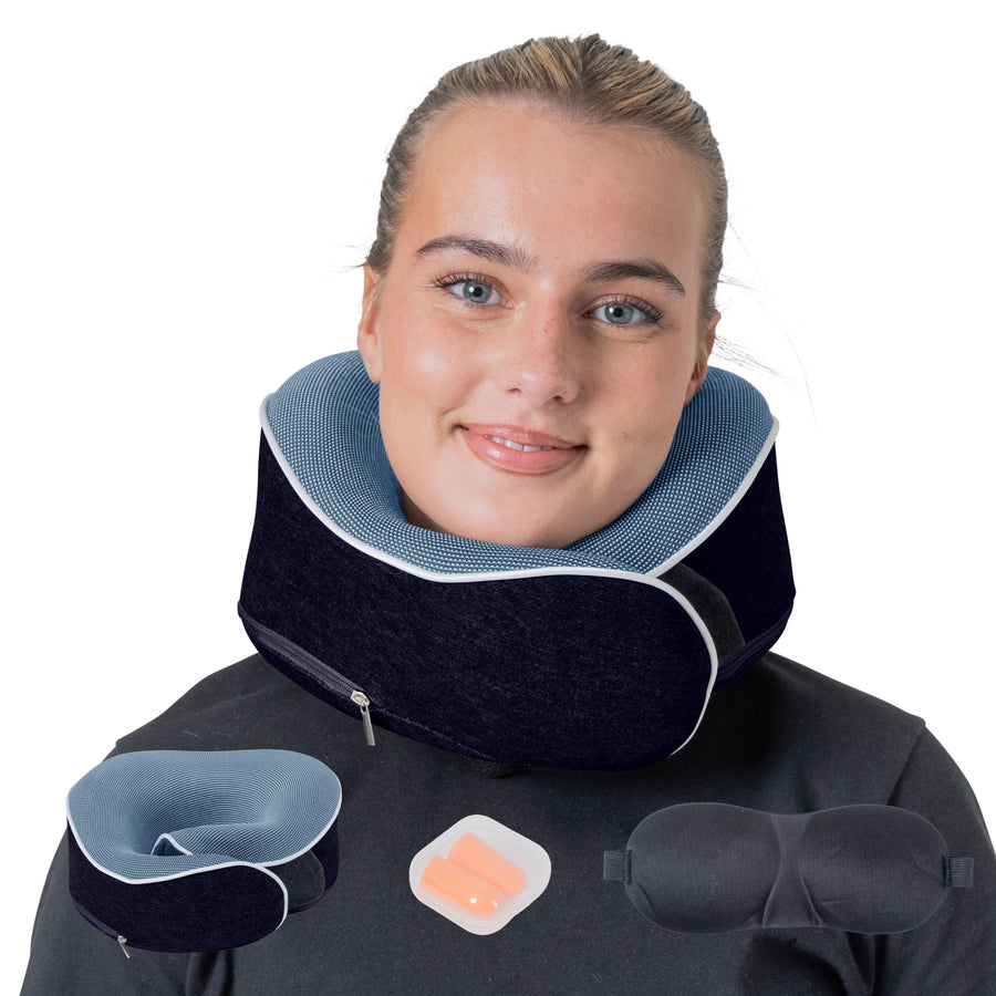 Relaxd Memory Foam Travel Pillow (Navy Blue)
